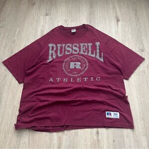 Vintage Y2K Faded Russell Athletic T-Shirt Spell Out Logo Crewneck Tee Size XL